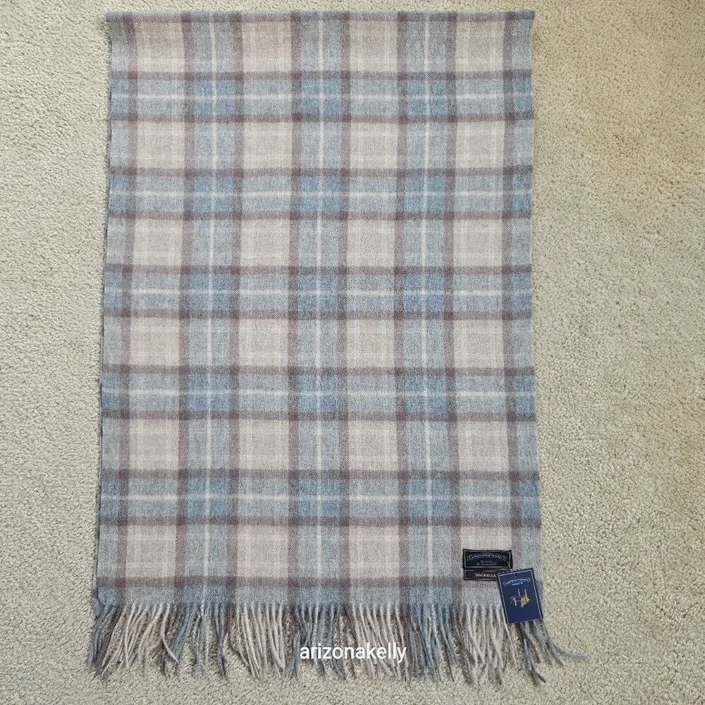 NWT James Pringle Weavers 100% Wool Plaid MacKellar Tan, Grey & Brown